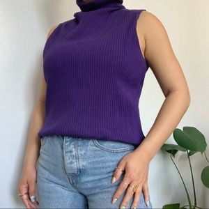 PURPLE TURTLENECK SLEEVELESS SWEATER